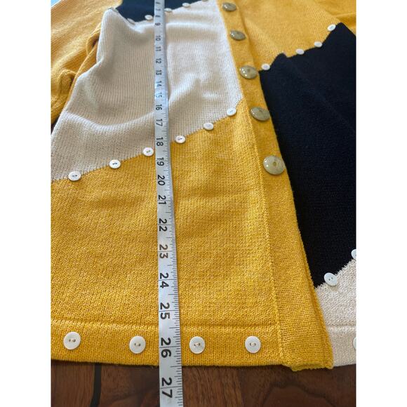 J.S.S knit wear jacket 2 pcs suit Sm yellow black cream button detail classic - Picture 14 of 16